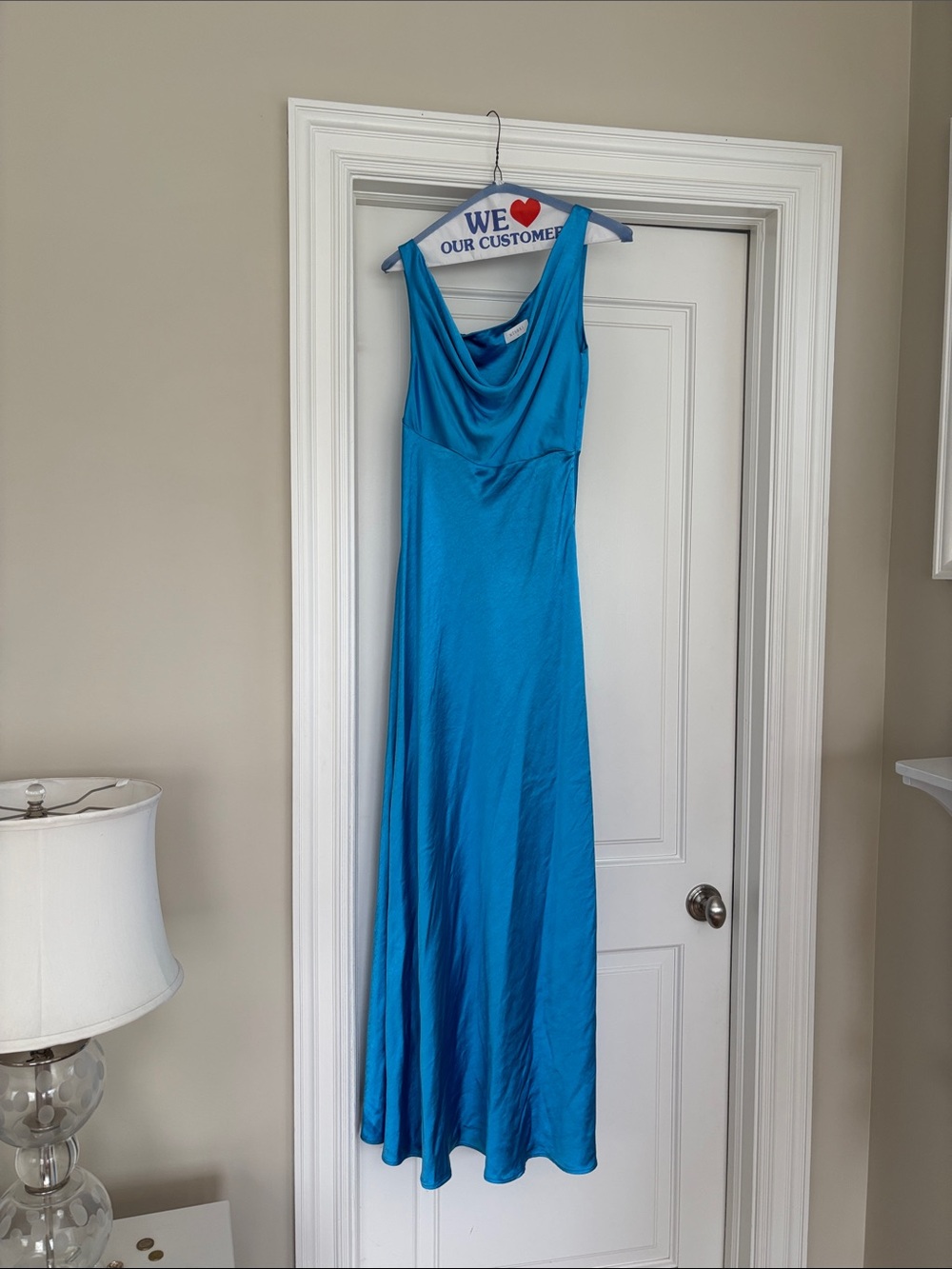 Meshki Turquoise Satin Cowl Neck Maxi Dress